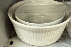 Apilco France Nesting White Porcelain Ribbed Souffle Dishes Set of 2